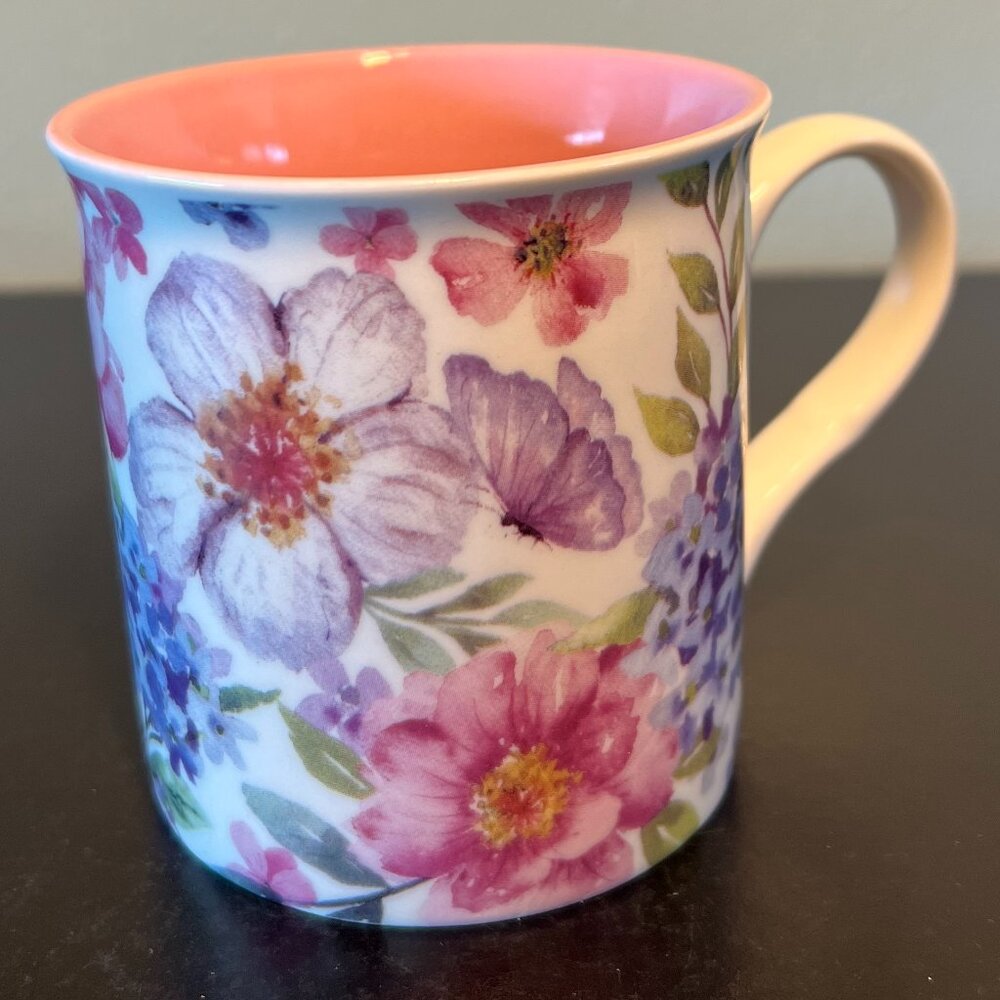 Burton + BURTON Vintage 2005 Tina Wenke Floral Blooms & Butterflies Pink Cup Mug